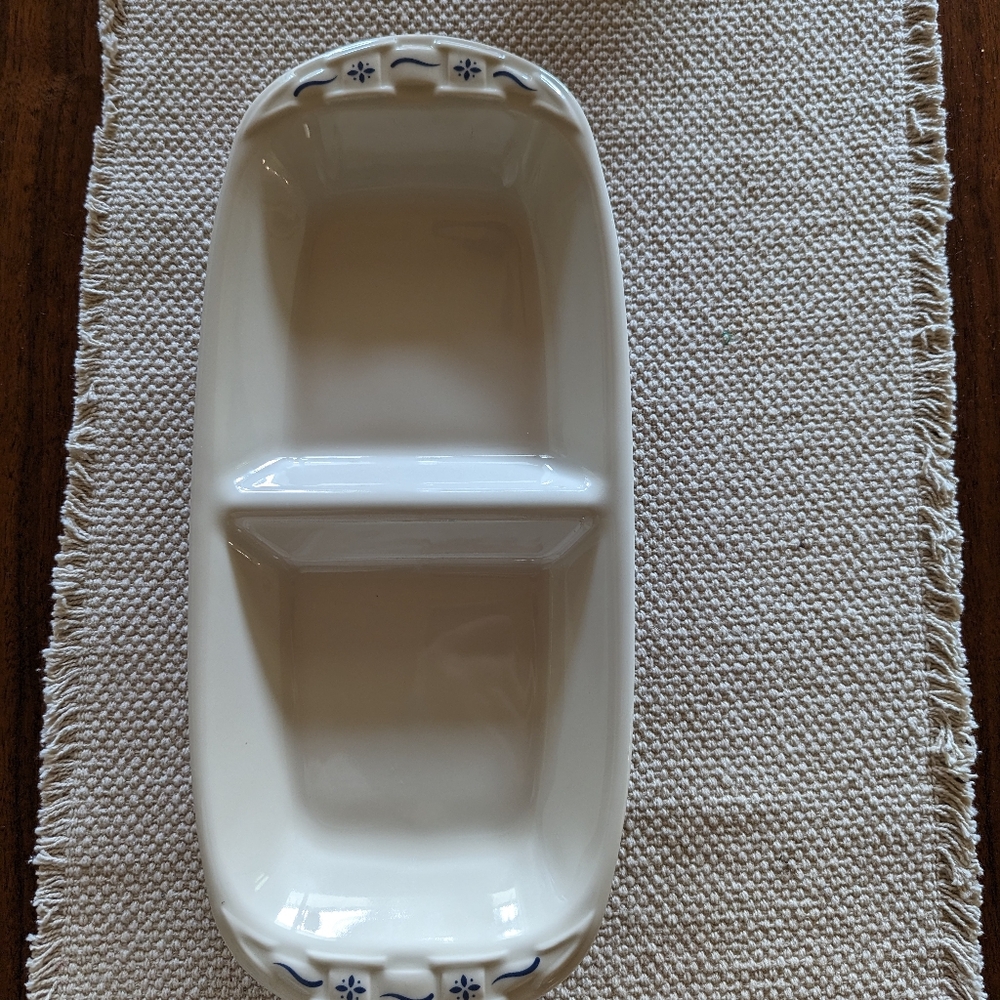 Longaberger woven traditions blue/cream divided dish